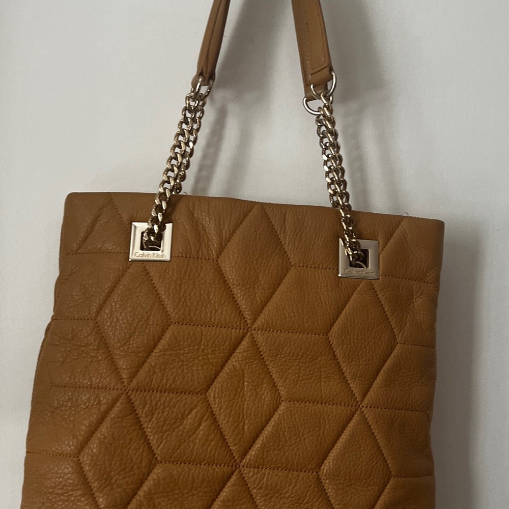 NWT Vintage Calvin Klein Tan Quilted Leather Tote Bag